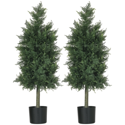 HOMCOM Conjunto de 2 Plantas Artificiais Cedro com Vaso Altura 90 cm Conífera 38x12,5x90 cm