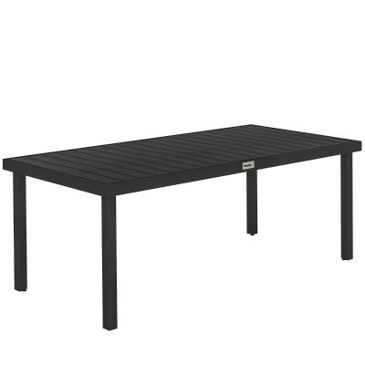 Outsunny Mesa de Jardim Retangular para 8 Pessoas com Bancada de Ripas e Estrutura de Alumínio 190x90x74 cm Preto