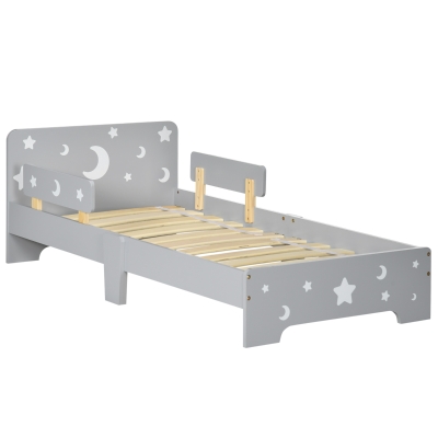 ZONEKIZ Cama Infantil de 3 a 6 Anos Design Estrelas e Lua Estrado de Ripas Incluído Quarto Moderno 143x76x49 cm Cinza