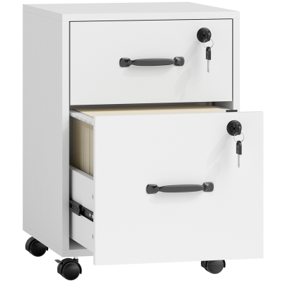 HOMCOM Rolling File Cabinet 2 Drawers Mobile White