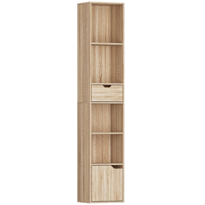 HOMCOM 6-Tier Bookshelf with Drawer Natural Wood Finish