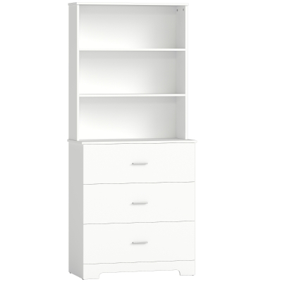 HOMCOM Estante de 6 Níveis Móvel de Arrumação com 3 Gavetas e 3 Prateleiras Abertas 79x39,5x182,2 cm Branco