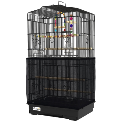 PawHut Cage Oiseaux Noir 46.5x35.5x92cm avec Perchoirs et Balançoire