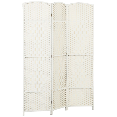 HOMCOM Biombo Interior em Madeira 3 Painéis Divisória de Ambiente Dobrável para Sala Quarto 135x180 cm Branco