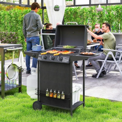 Outsunny Barbecue a Gas 4 Bruciatori Indipendenti e Ruote Nero