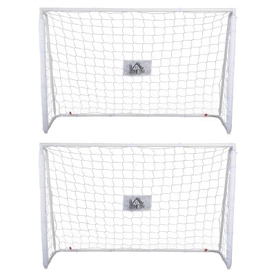 HOMCOM Buts Football Métal Blanc 2pcs avec Filet PE