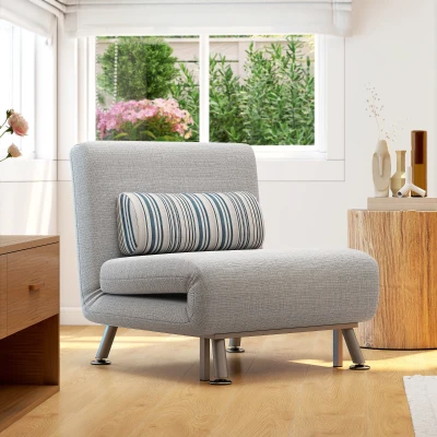 HOMCOM Single Sofa Bed Foldable Lounge with Pillow Grey