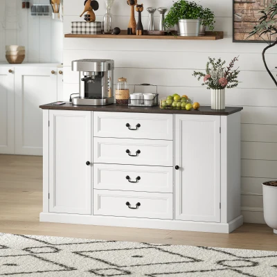 HOMCOM Credenza Cucina Vintage 4 Cassetti e 2 Armadietti Bianco