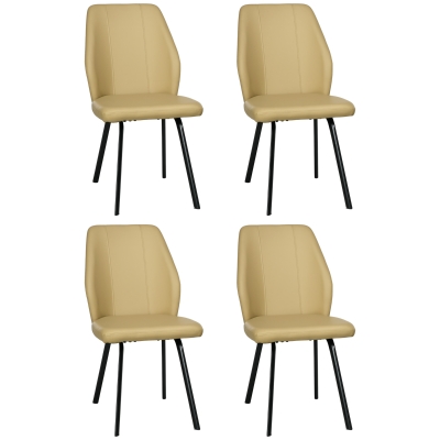 HOMCOM Lot 4 Chaises Salle à Manger Similicuir Beige Acier