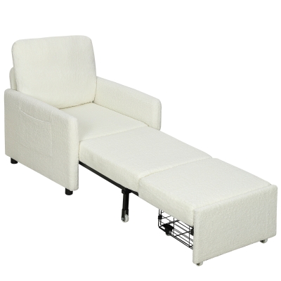 HOMCOM Fauteuil-Lit Convertible 1 Place avec Rangement Crème