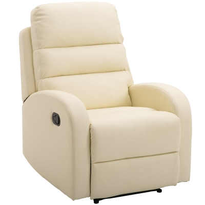 Fotoliu Relax Rabatabil cu Taburet in Piele Ecologica,Crem