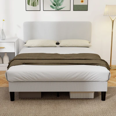 HOMCOM Bettgestell 140x200 cm mit gepolstertem, höhenverstellbarem Kopfteil und Latten, gerippter Samt, Grau