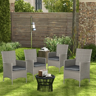 Outsunny Rattan Armchairs Set of Four with Cushions Grey