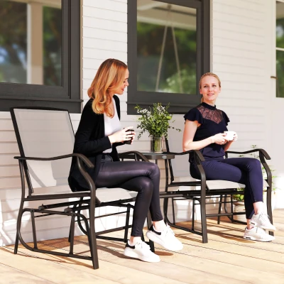 Outsunny Gliding Jack and Jill Seat with Glass Table Brown