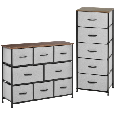 HOMCOM Commode 13 Tiroirs Tissu Gris et Acier Noir