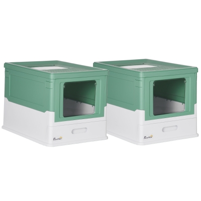 PawHut 2 Maisons Toilette Chat Pliable Double Porte 47,5x35,5x36,7 cm