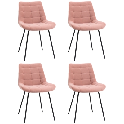 HOMCOM Lot 4 Chaises Velours Rose Capitonné Métal Noir 50x61x79 cm