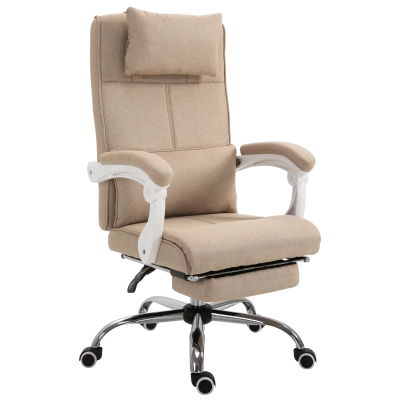 HOMCOM Fauteuil Bureau Lin Inclinable Beige
