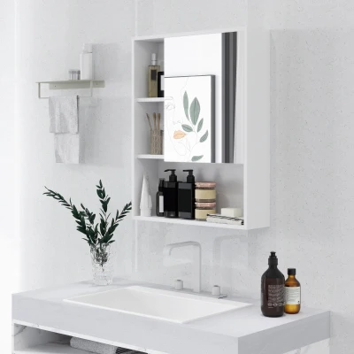 kleankin Armoire Salle de Bain Murale avec Miroir Blanc 60x15x76 cm