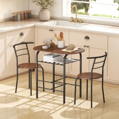 HOMCOM 3-Piece Dining Set Metal Frame Wood Top for 2