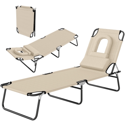 Outsunny Chaise Longue Pliable Métal Beige Déperlant