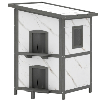 PawHut Maison Chat Extérieur Bois Imperméable Blanc 60x60x88 cm