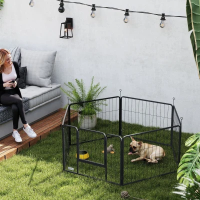 PawHut Parque para Cães de 6 Painéis de 60 cm de Altura Vedações para Cães de Aço Dobrável com Porta para Interior e Exterior Preto