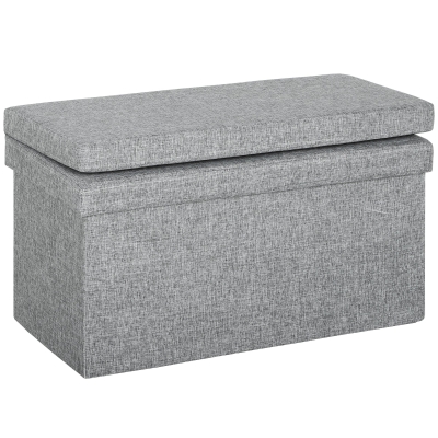 Bancă Pliabilă cu Spătar și Compartiment de 77L, Acoperire din Țesătură, 76x50x73 cm, Gri