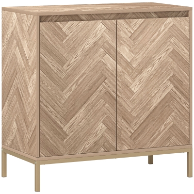 HOMCOM Buffet Chêne 2 Portes Chevron Pieds Acier 78x40x78 cm