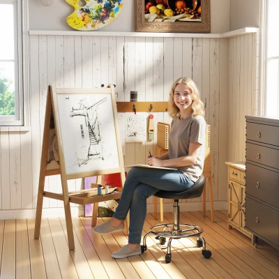 HOMCOM Rollhocker höhenverstellbar mit Rückenlehne Drehhocker 59-75 cm Arbeitshocker 360° drehbar Schwarz