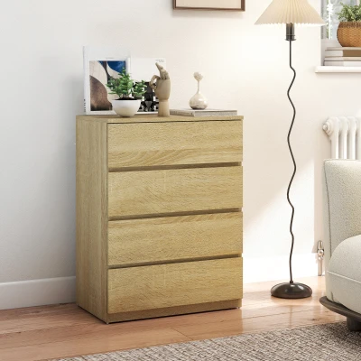 HOMCOM Cassettiera 4 Cassetti in Legno 60x40x80 cm color Faggio