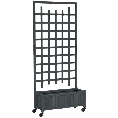 Outsunny Wooden Trellis Planter, Raised Garden Bed with Wheels, to Climb and Grow Vegetables, Herbs and Flowers, Grey