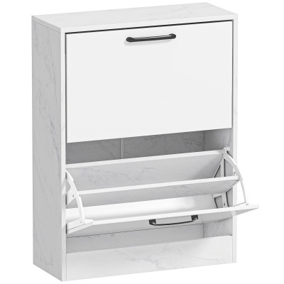 HOMCOM Zapatero Estrecho 2 Puertas de Alto Brillo Estantes Ajustables Diseño Mármol para 8 Pares de Zapatos 60x24x80 cm Blanco