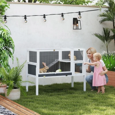 PawHut Cage Surélevée Lapins/Hamsters Gris Plateau Extractible