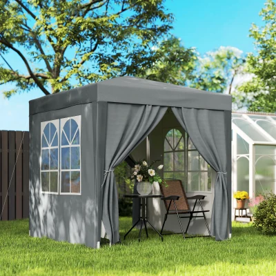 Outsunny Carpa Plegable 2x2m con 4 Paredes Laterales Tela Oxford 2 Ventanas y Bolsa de Transporte Anti-UV Impermeable Gris