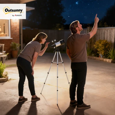 Outsunny 70 mm Aperture Astronomical Refractor Telescope for Adults and Beginners with Barlow Lens Adjustable Tripod White