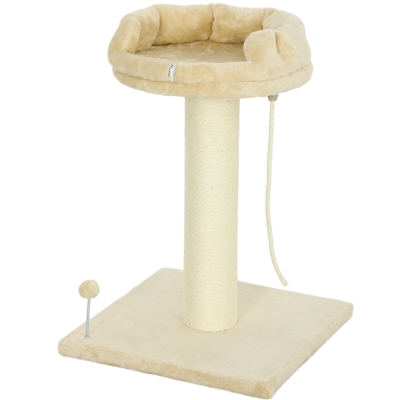 PawHut Árbol Rascador para Gatos Pequeños con Plataforma Cuerda Bola con muelle y Poste de Sisal 55x55x83 cm Beige