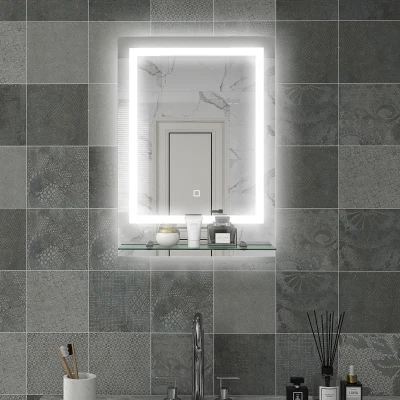 kleankin LED Bathroom Mirror with Lights and Shelf, Illuminated Makeup Mirror, Vanity Mirror with 3 Colour, Smart Touch, Anti-Fog