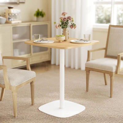 HOMCOM Small Dining Table Square Kitchen Table for 2 People Square Steel Base 60x60x75 cm Natural and White