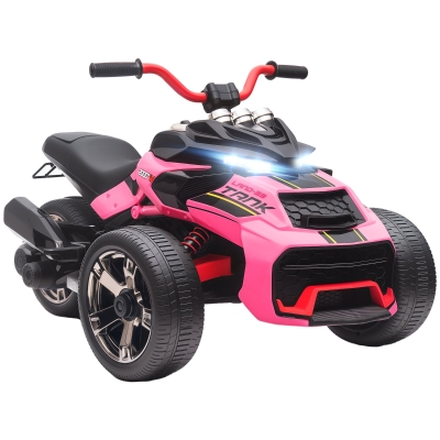 AIYAPLAY 12V Kids Electric 3-Wheeler Car with LED Pink