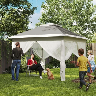 Outsunny Carpa Plegable 3,3x3,3 m con Altura Ajustable Doble Techo 4 Mosquiteras Extraíbles y Bolsa de Transporte Anti-UV Gris