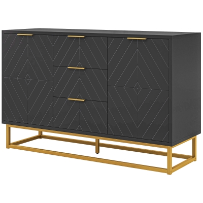 HOMCOM Buffet Contemporain Bois Noir 2 Placards 3 Tiroirs