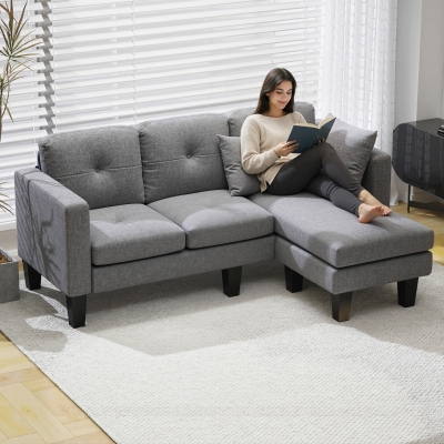 HOMCOM Sofá Chaise Longue Reversible con Estructura de Acero Tapizado en Chenilla 186x130x84cm Gris Oscuro