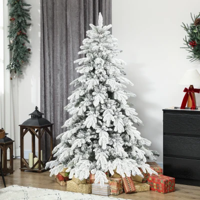 HOMCOM 6ft Flocked Christmas Tree Hinged Dense Tips