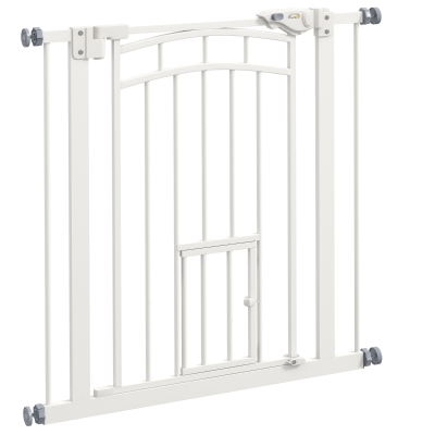 PawHut Barrera de Seguridad para Perros 74-80 cm con Montaje a Presión Doble Bloqueo Extensión para Puerta Escalera Blanco