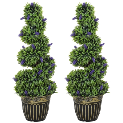 HOMCOM Set 2 Plantes Artificielles Spirale 90cm avec Pot Vert Bleu