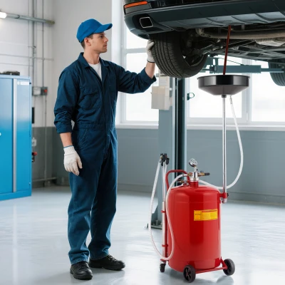 HOMCOM Récupérateur d'Huile 68L Hauteur Réglable Chariot Rouge