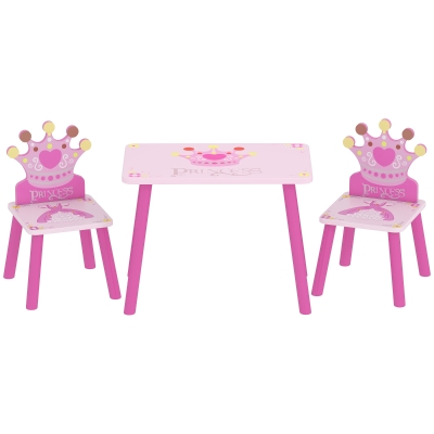 HOMCOM Juego de Mesa y 2 Sillas Infantiles de Madera Set de Mesa 55x34x42 cm Sillas 28x26x50 cm para Niños de 2-4 Años para Dormitorio Color Rosa