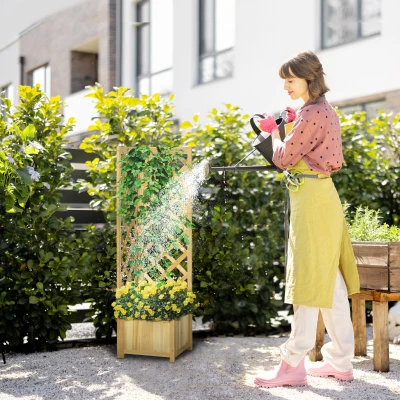 Outsunny Jardinieră cu spalier din lemn Ghiveci exterior pentru colț pentru plante cățărătoare 40x40x145 cm Natural