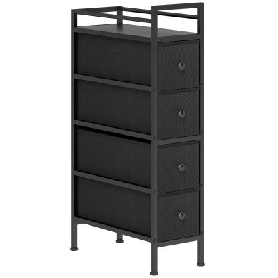 HOMCOM 4 Drawer Fabric Dresser Chest of Drawers, Slim Storage Cabinet with Steel Frame for Small Spaces, Bedroom, Black
